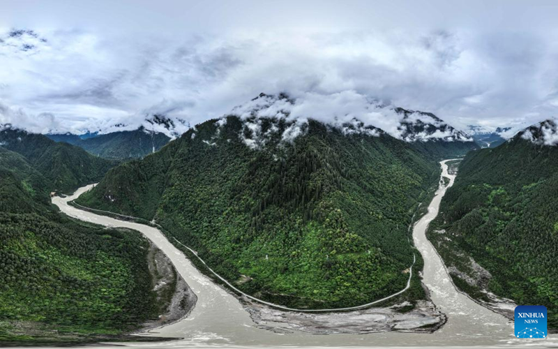 Foto udara yang diambil pada 15 Jun 2023 ini menunjukkan tempat tumbuhnya pokok paling tinggi di Asia iaitu kaunti Bome, wilayah autonomi Tibet, barat daya China. (foto: Jigme Dorje/Xinhua)