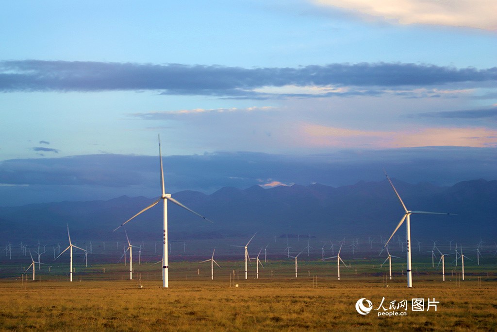 Loji kuasa angin yang terletak di daerah autonomi Hainan berpenduduk etnik Tibet, provinsi Qinghai. (People's Daily Online/Yang Qihong)
