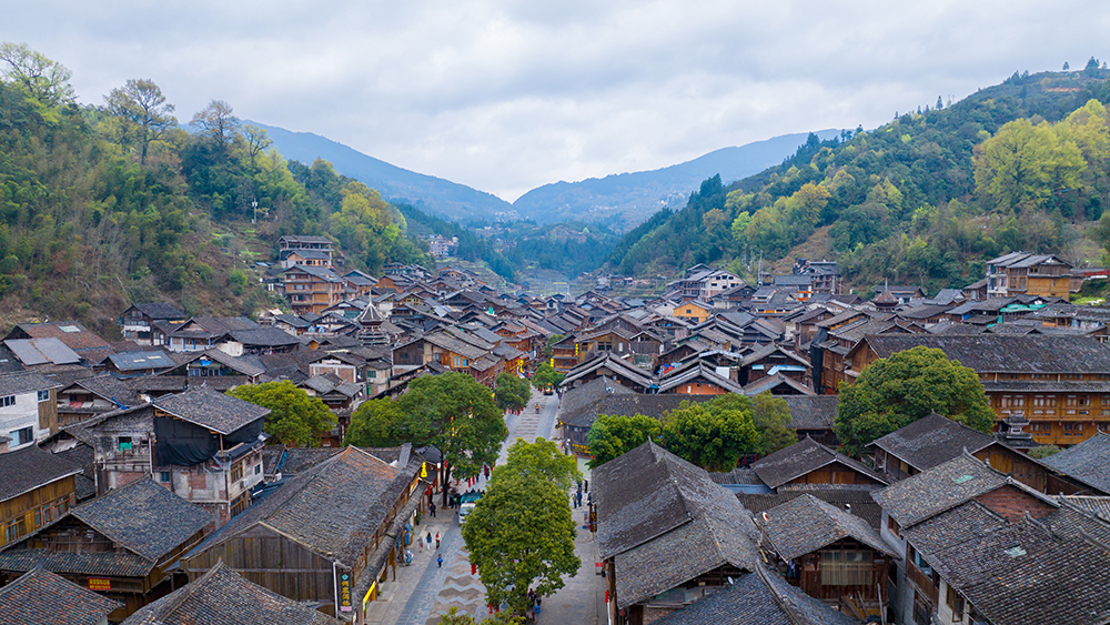Pemandangan Kampung Dong Zhaoxing Dari Sudut Udara