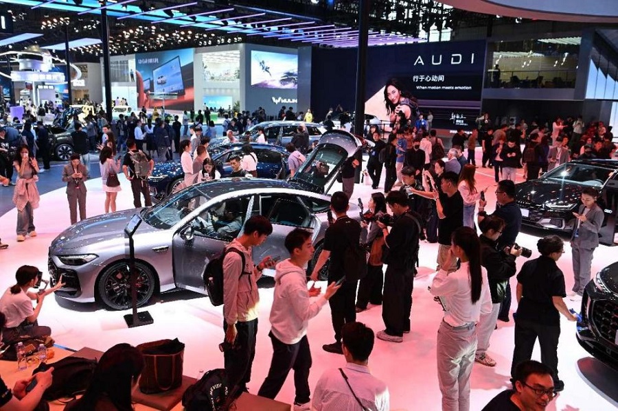 Foto bertarikh 23 April 2025 menunjukkan reruai pembuat kereta Jerman, Audi di Pameran Industri Automobil Antarabangsa Shanghai ke-21. (People's Daily Online/Ji Haixin) 
