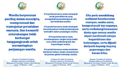 Sorotan Ucapan Presiden Xi Jinping Semasa Upacara Pembukaan Mesyuarat Pemimpin Global untuk Wanita