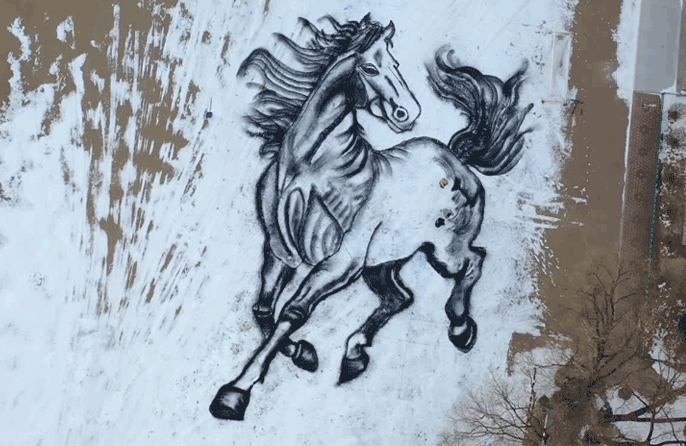 Kanvas Musim Sejuk Menderap Masuk Tahun Kuda