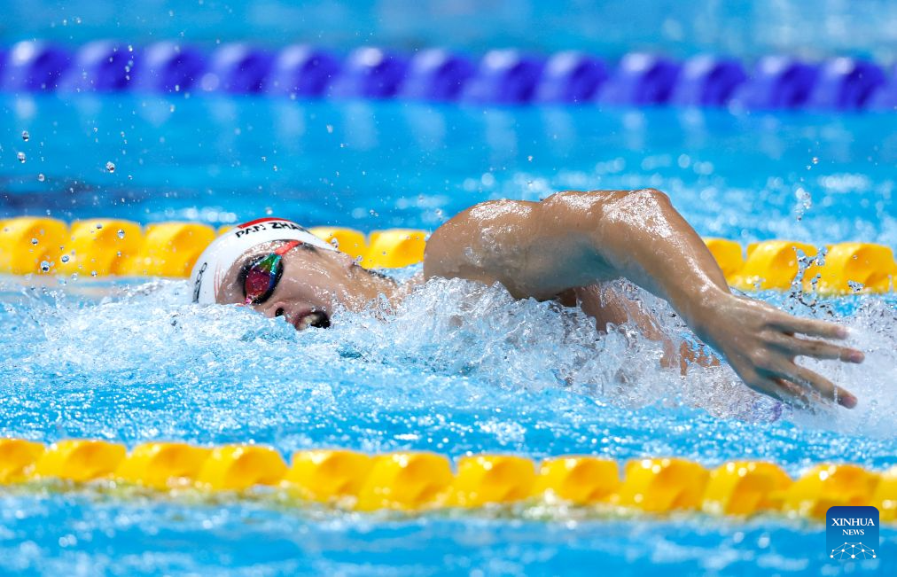 Pan Zhanle dari China bertanding dalam final 4x200m gaya bebas berganti-ganti lelaki Sukan Asia ke-20 Aichi-Nagoya 2026 di Tokyo, Jepun, 21 September. (Xinhua/Wu Zhizun)