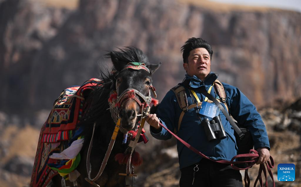 Kunga membuat rondaan di pekan Angsai, kaunti Zaduo, daerah autonomi Tibet Yushu, provinsi Qinghai, barat laut China, 29 Januari 2026. (Xinhua/Zhang Long)